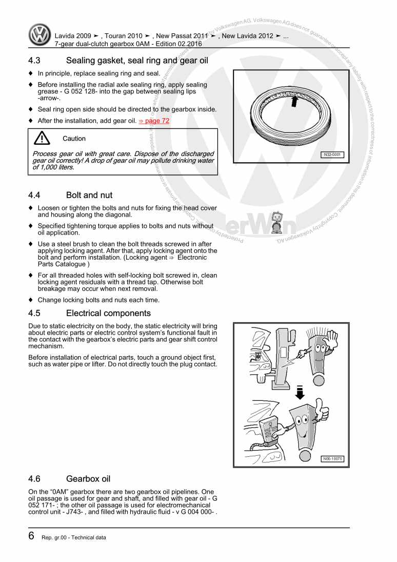 Examplepage for repair manual 7-gear dual-clutch gearbox 0AM