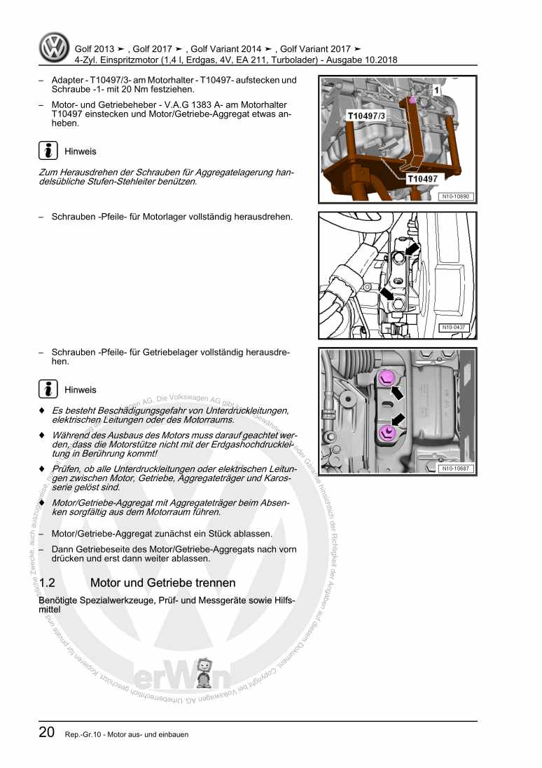 Beispielseite für Reparaturanleitung 2 4-Zyl. Einspritzmotor (1,4 l, Erdgas, 4V, EA 211, Turbolader)