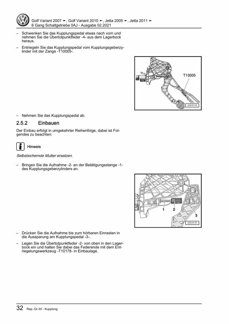 Examplepage for repair manual 3 6 Gang Schaltgetriebe 0AJ