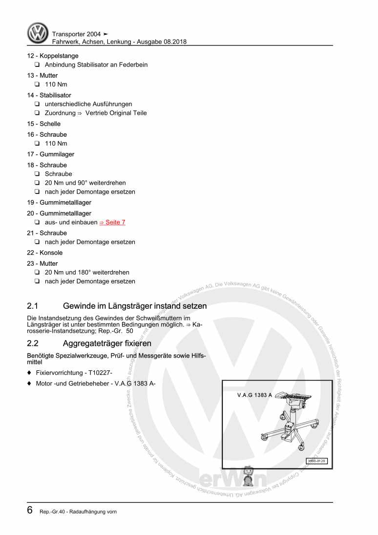 Beispielseite für Reparaturanleitung 2 Fahrwerk, Achsen, Lenkung