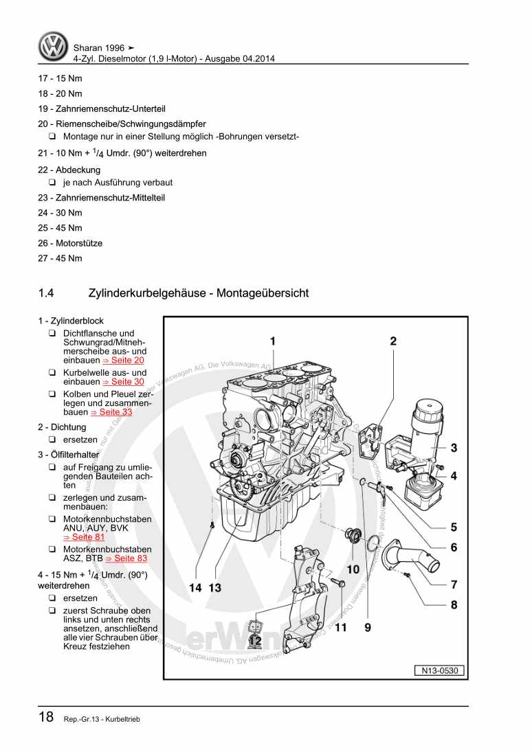 Beispielseite für Reparaturanleitung 4-Zyl. Dieselmotor (1,9 l-Motor)