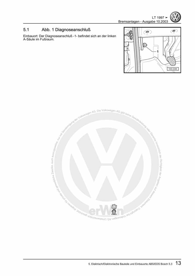 Examplepage for repair manual Bremsanlagen