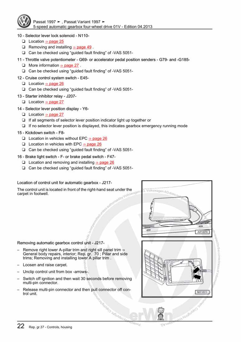 Examplepage for repair manual 5-speed automatic gearbox four-wheel drive 01V
