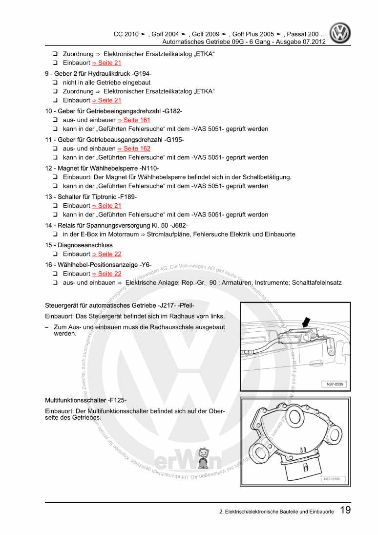Examplepage for repair manual Automatisches Getriebe 09G - 6 Gang