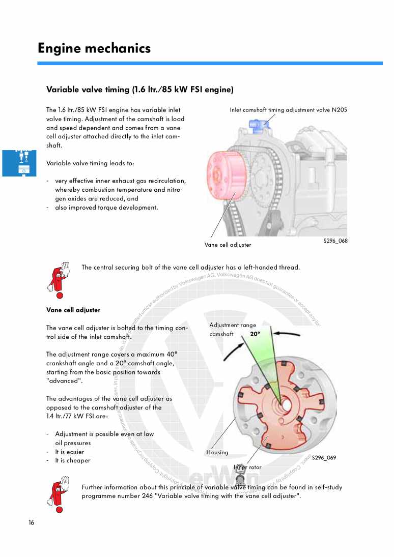 Examplepage for repair manual Nr. 296: The 1.4 ltr. and 1.6 ltr. FSI engine