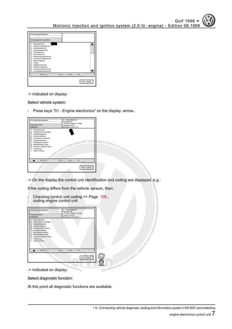 Examplepage for repair manual 3 Motronic injection and ignition system (2.0 ltr. engine)