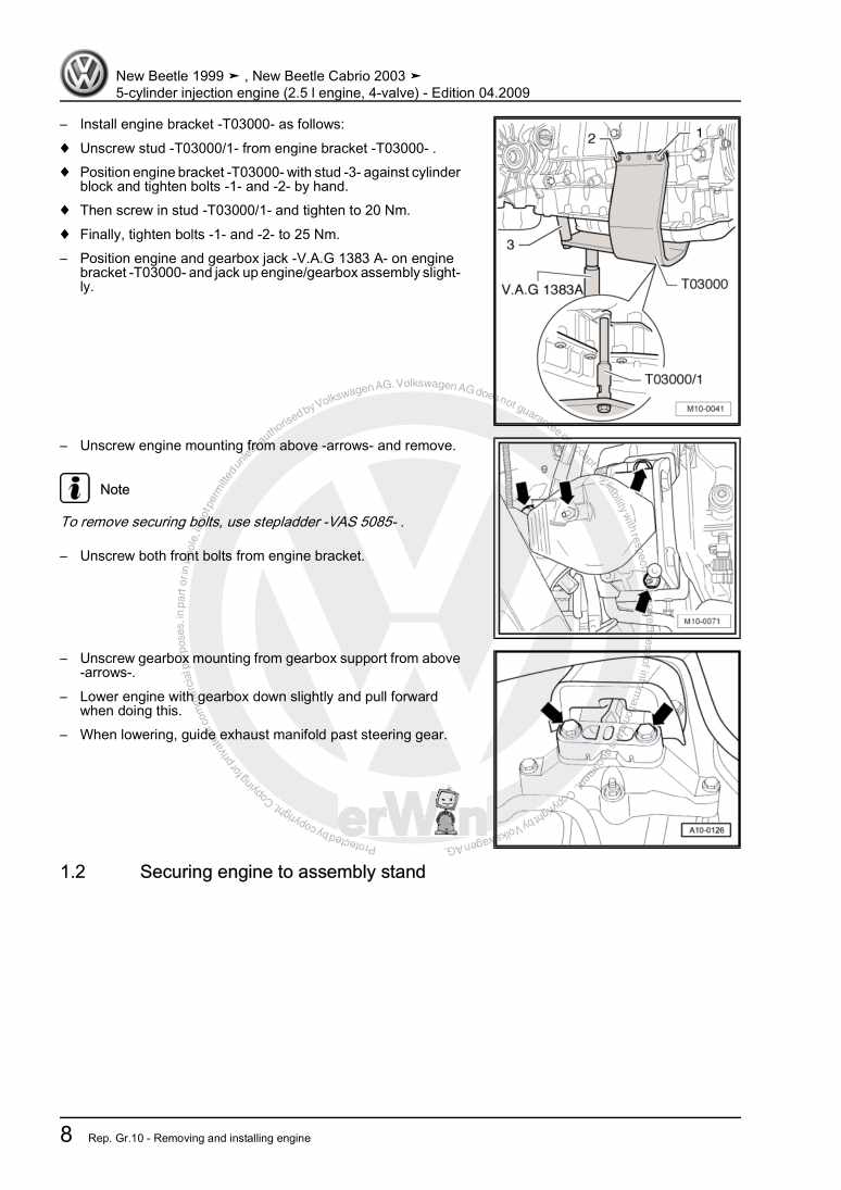 Examplepage for repair manual 2 5-cylinder injection engine (2.5 l engine, 4-valve)