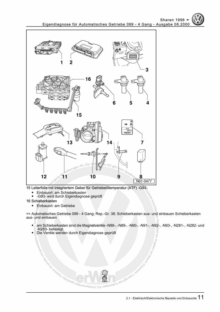 Beispielseite für Reparaturanleitung Eigendiagnose für Automatisches Getriebe 099 - 4 Gang