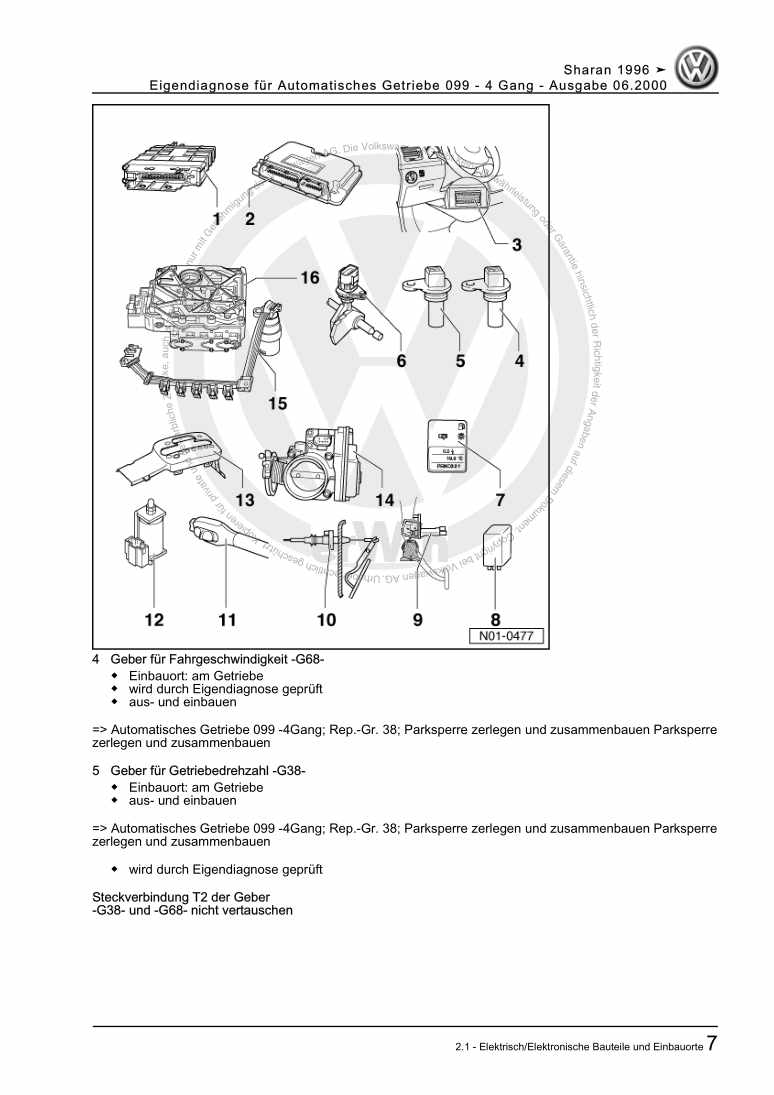 Beispielseite für Reparaturanleitung 2 Eigendiagnose für Automatisches Getriebe 099 - 4 Gang