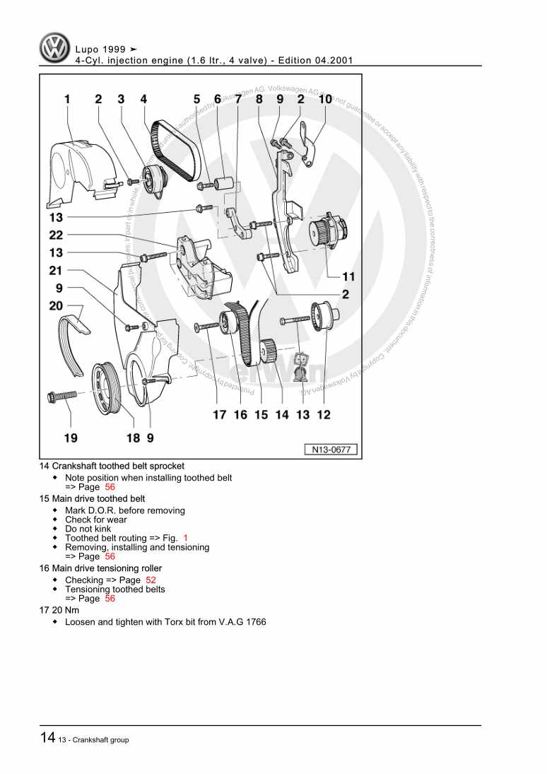 Examplepage for repair manual 4-Cyl. injection engine (1.6 ltr., 4 valve)