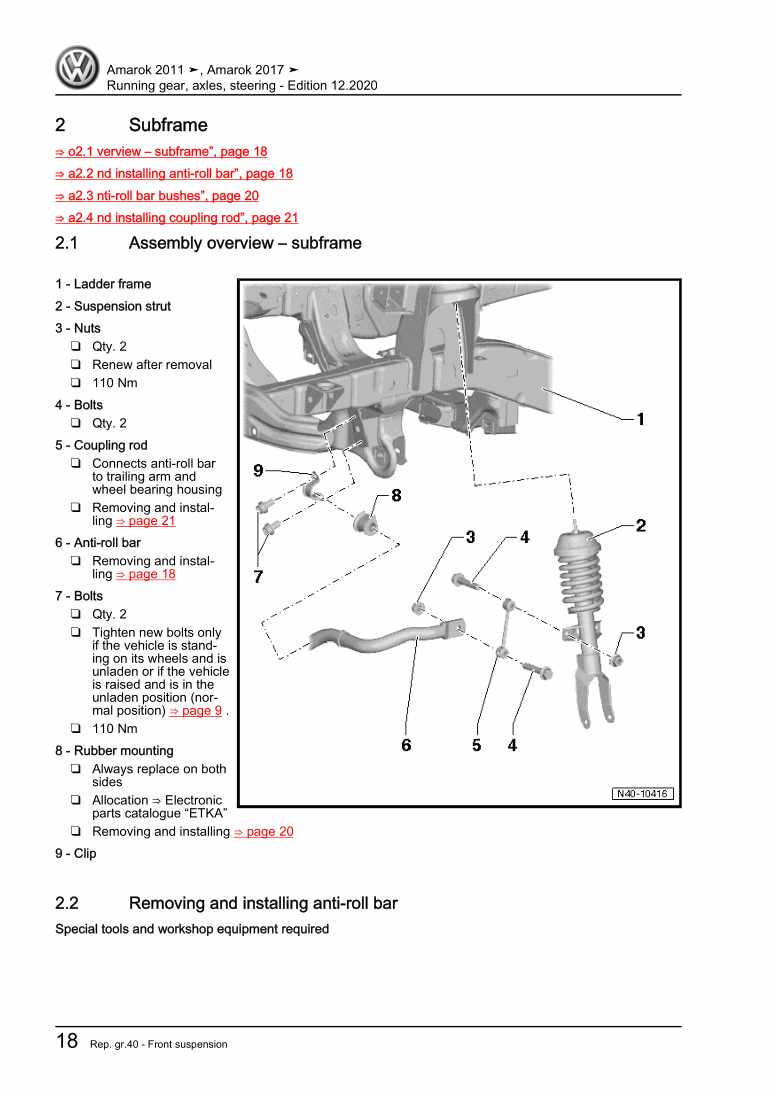 Beispielseite für Reparaturanleitung Running gear, axles, steering