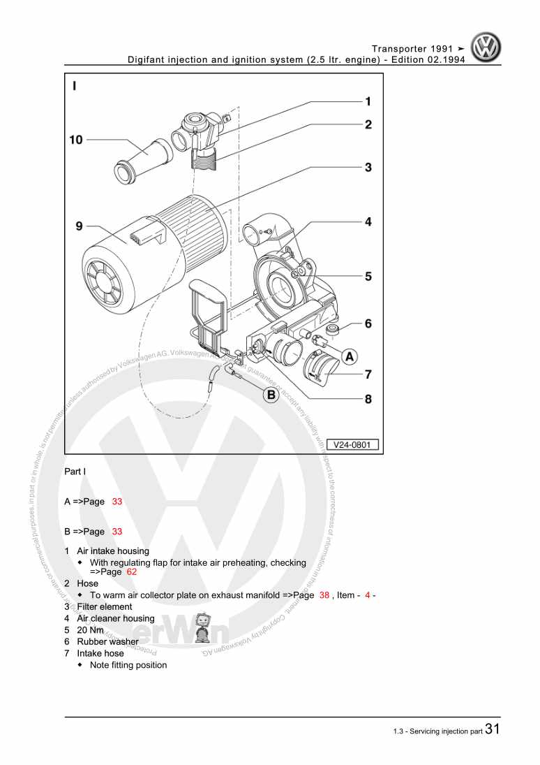 Examplepage for repair manual Digifant injection and ignition system (2.5 ltr. engine)