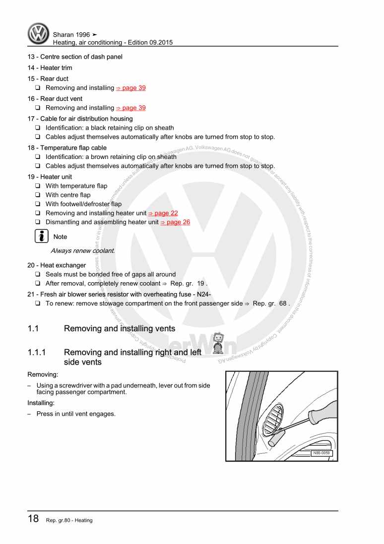 Examplepage for repair manual 2 Heating, air conditioning