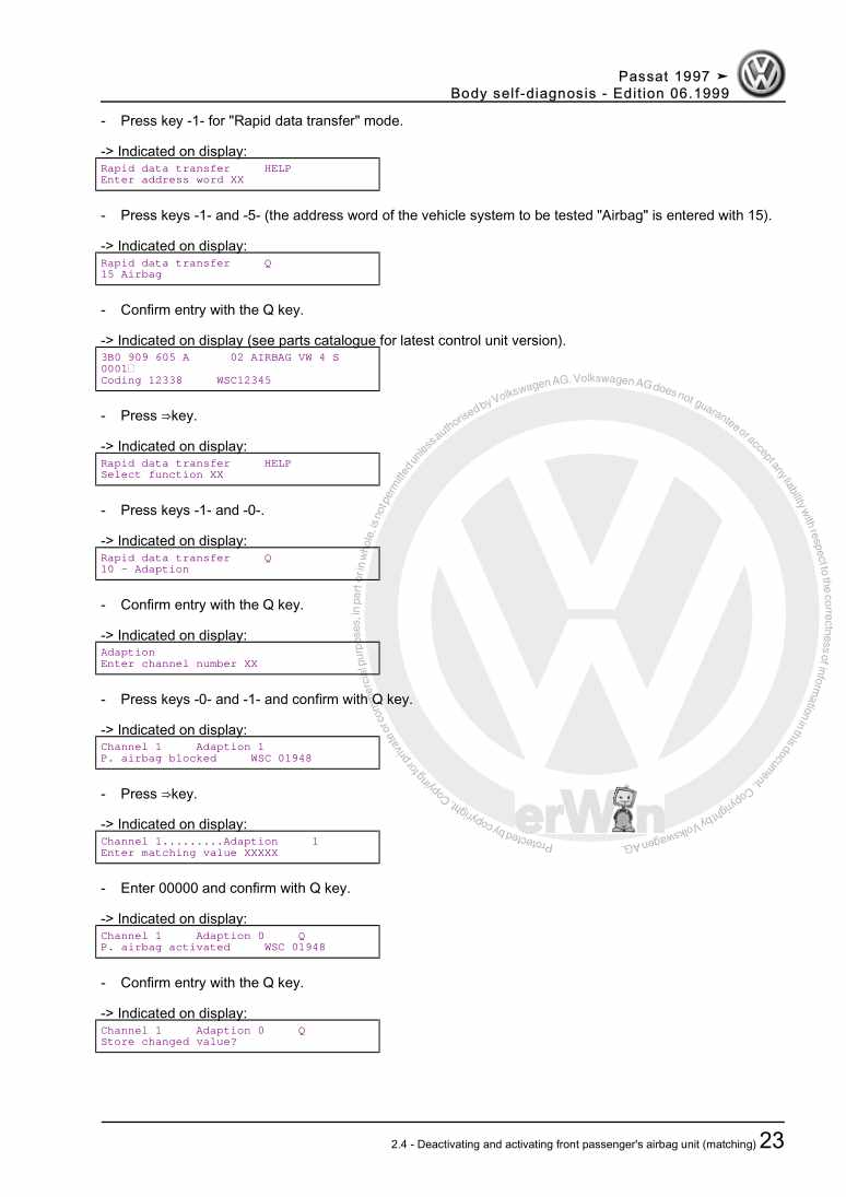 Examplepage for repair manual 3 Body self-diagnosis