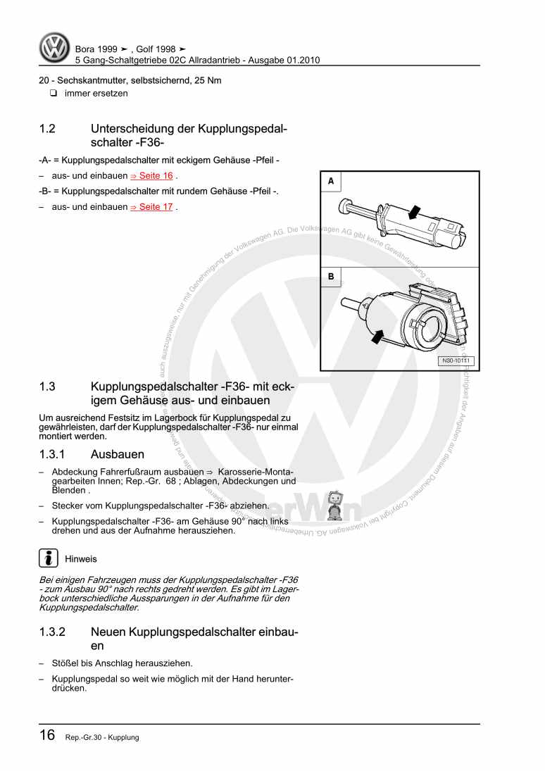 Examplepage for repair manual 5 Gang-Schaltgetriebe 02C Allradantrieb