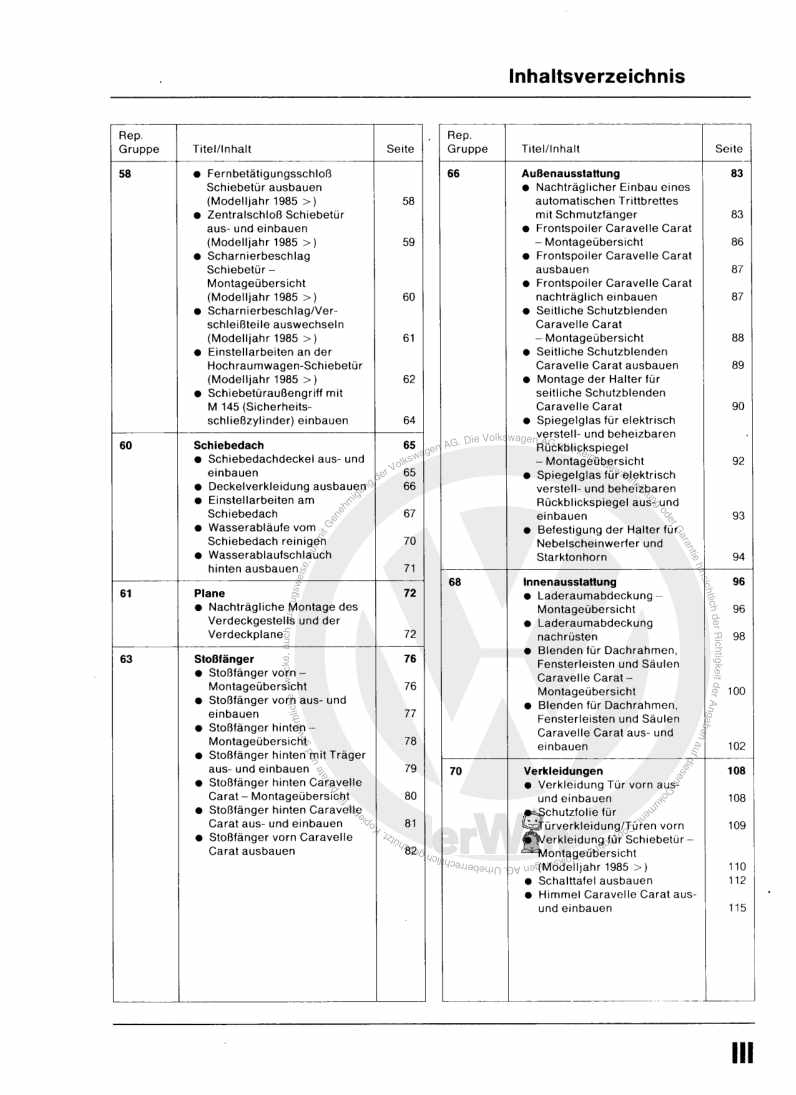 Examplepage for repair manual 3 Karosserie-Montagearbeiten