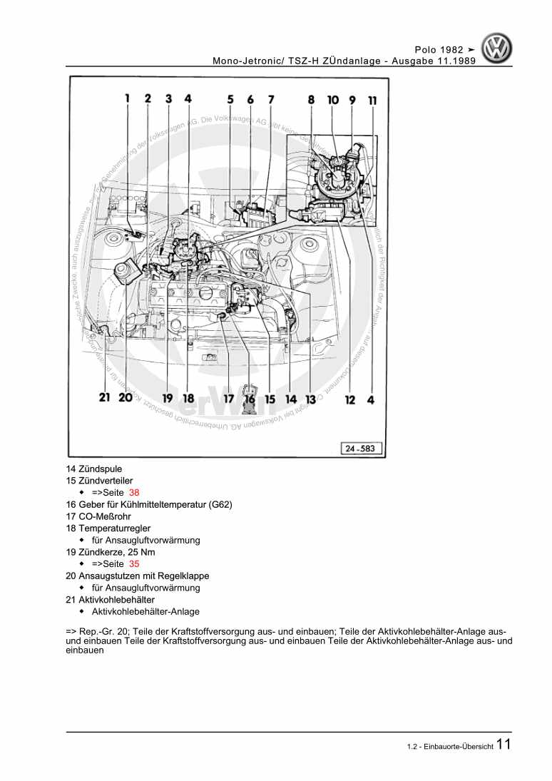 Examplepage for repair manual Mono-Jetronic/ TSZ-H ZÜndanlage