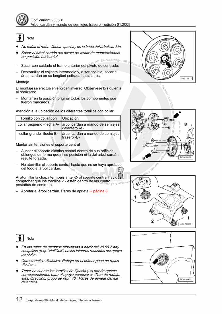 Examplepage for repair manual 3 Árbol cardán y mando de semiejes trasero