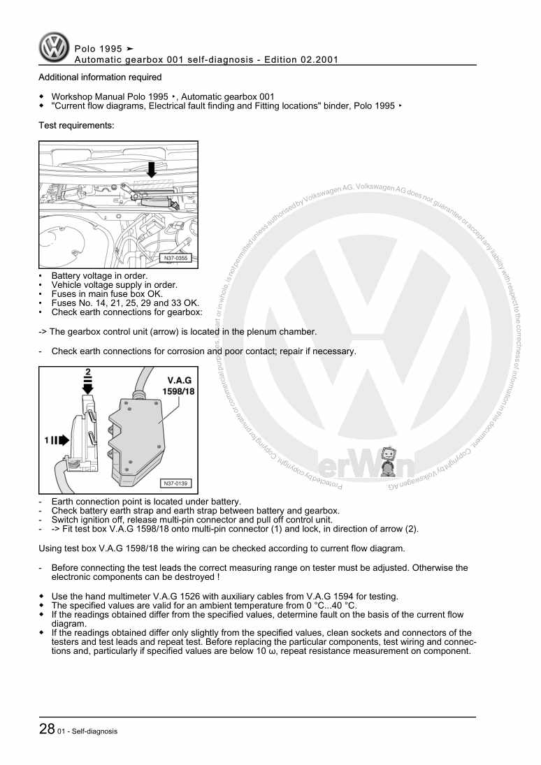 Examplepage for repair manual Automatic gearbox 001 self-diagnosis