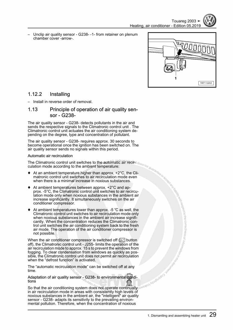 Examplepage for repair manual 2 Heating, air conditioner