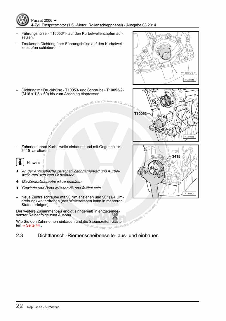 Examplepage for repair manual 2 4-Zyl. Einspritzmotor (1,6 l-Motor, Rollenschlepphebel)