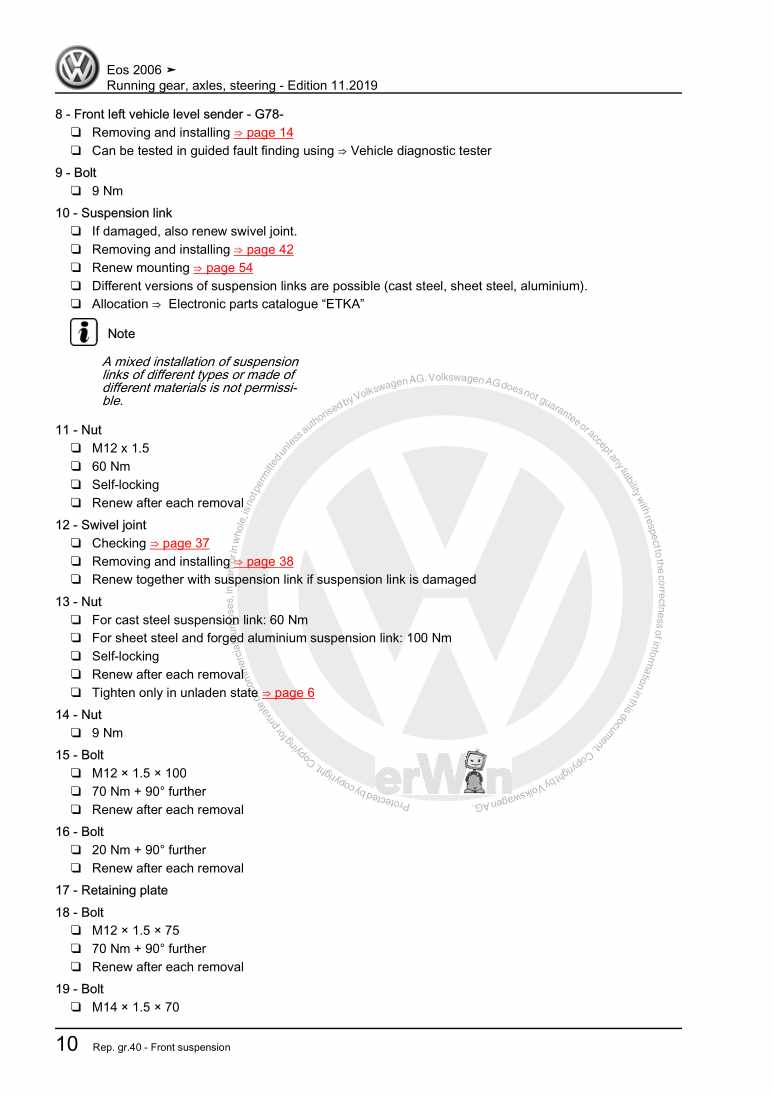 Examplepage for repair manual 3 Running gear, axles, steering