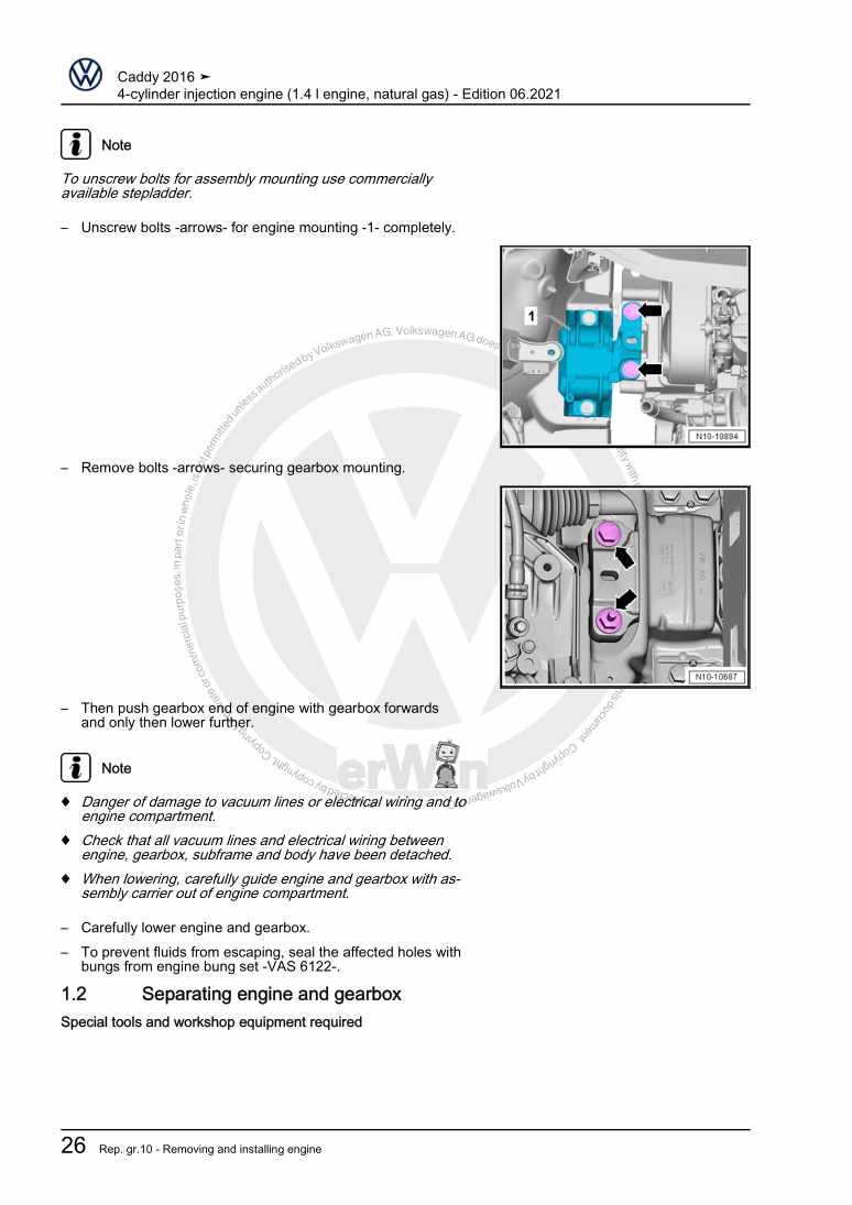 Examplepage for repair manual 2 4-cylinder injection engine (1.4 l engine, natural gas)
