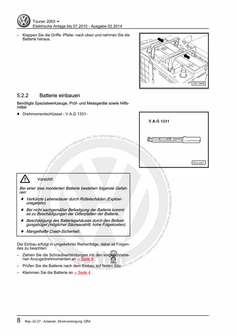 Examplepage for repair manual 3 Elektrische Anlage bis 07.2010