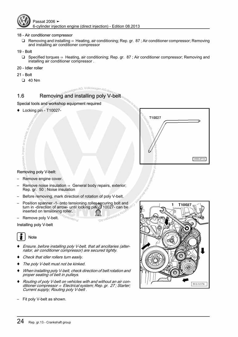 Examplepage for repair manual 6-cylinder injection engine (direct injection)