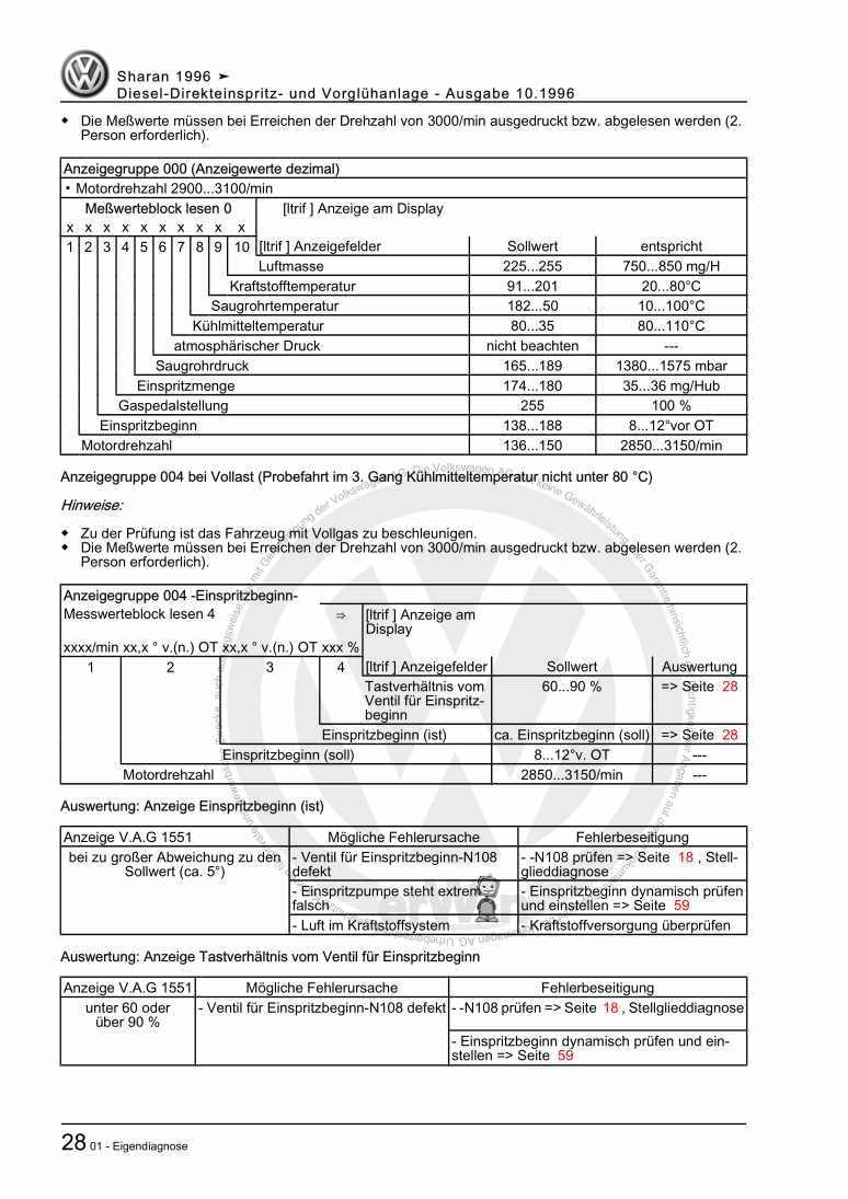 Examplepage for repair manual 3 Diesel-Direkteinspritz- und Vorglühanlage