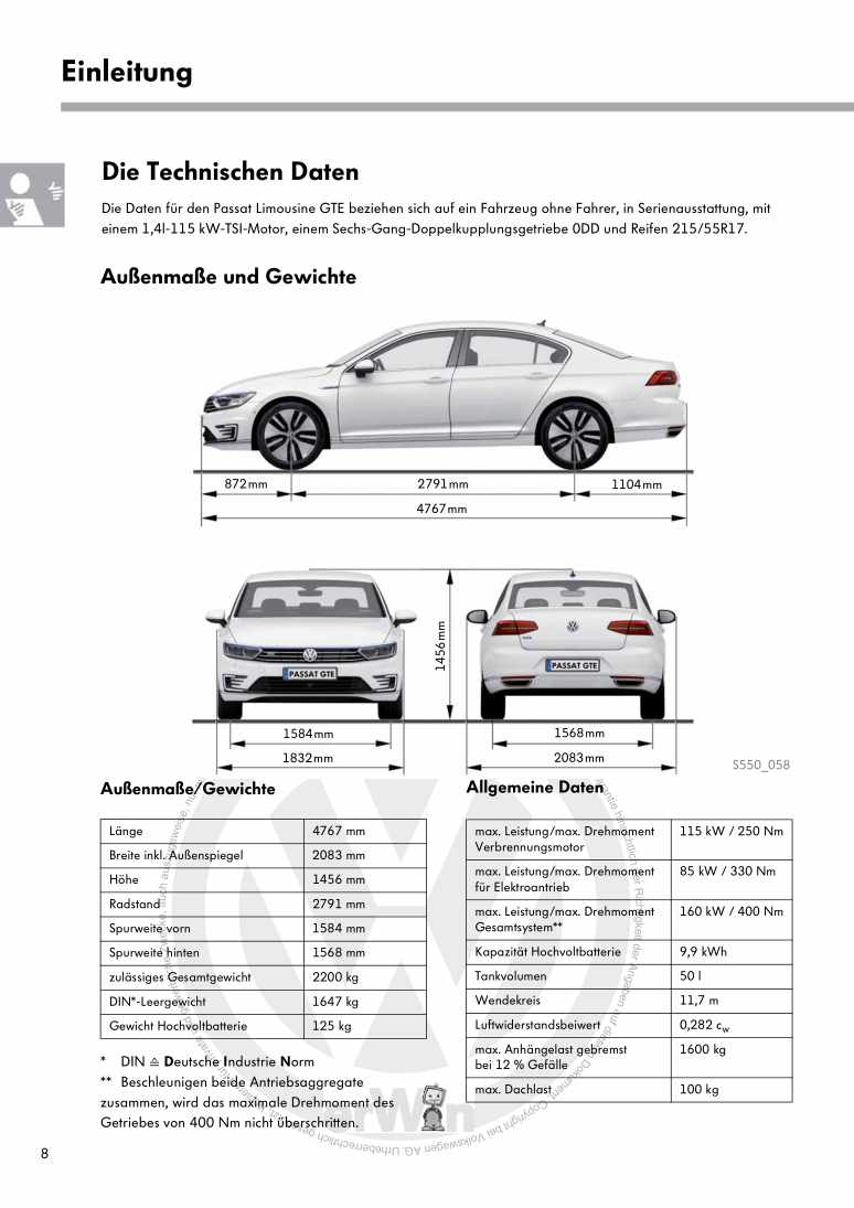 Examplepage for repair manual Nr. 550: Der Passat GTE