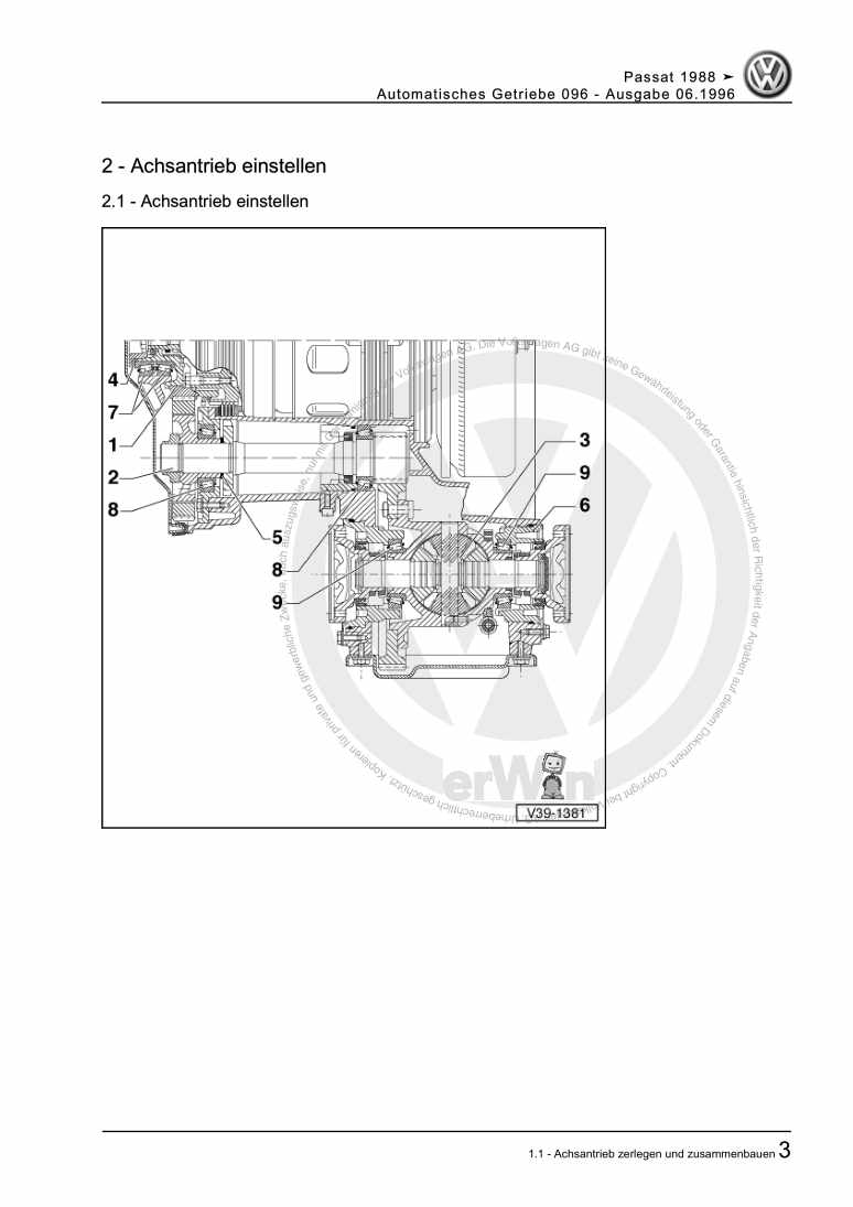 Examplepage for repair manual Automatisches Getriebe 096