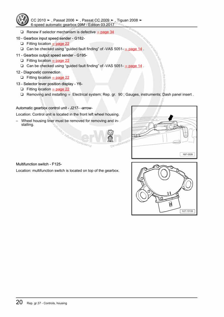 Examplepage for repair manual 6-speed automatic gearbox 09M