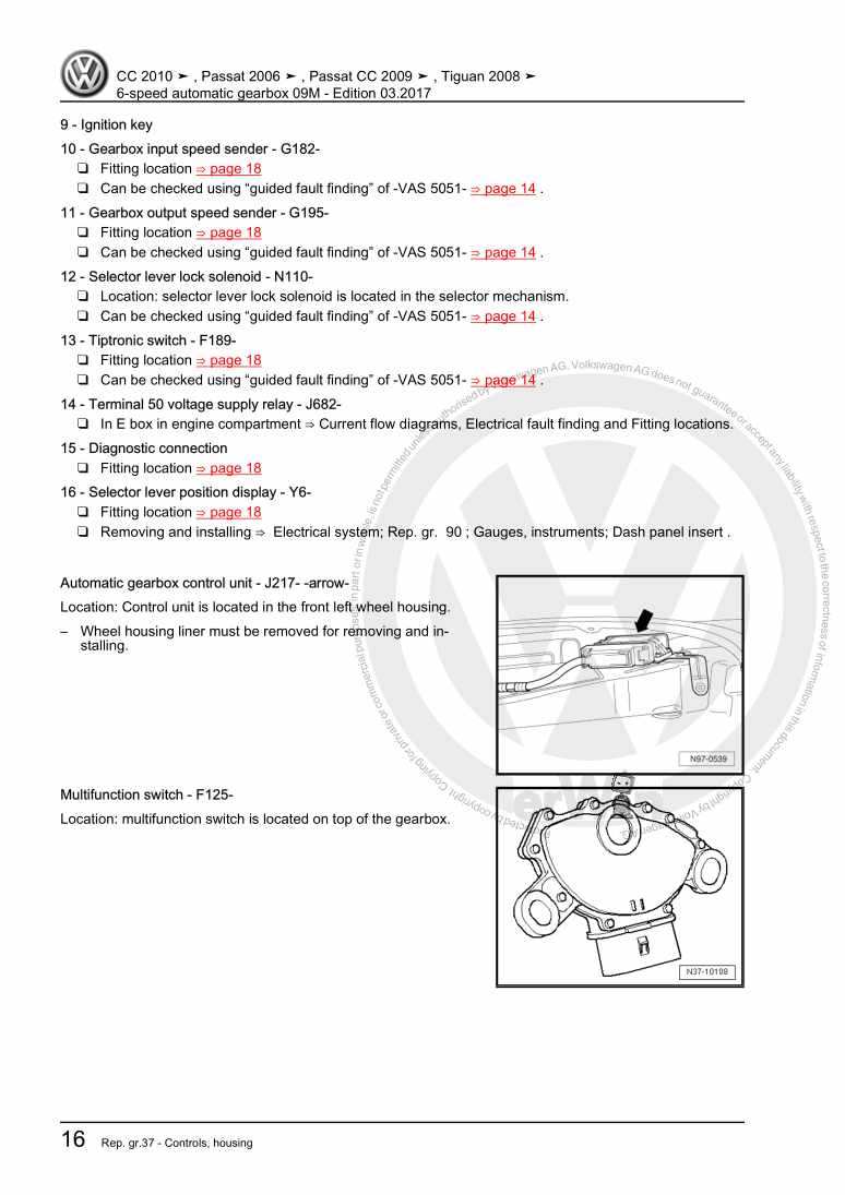 Examplepage for repair manual 2 6-speed automatic gearbox 09M
