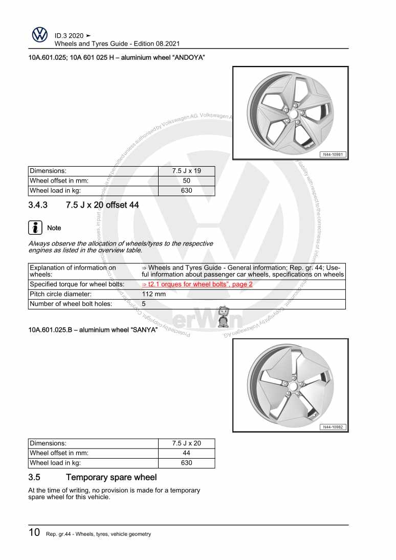 Examplepage for repair manual Wheels and Tyres Guide