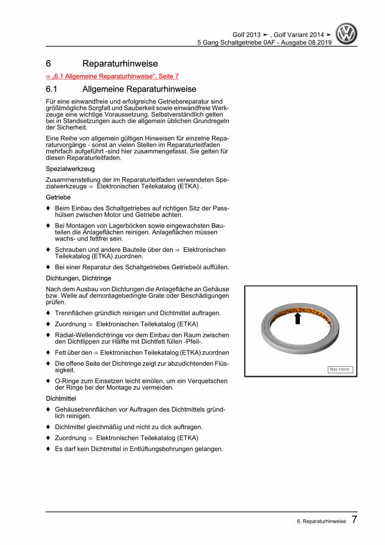 Examplepage for repair manual 2 5 Gang Schaltgetriebe 0AF