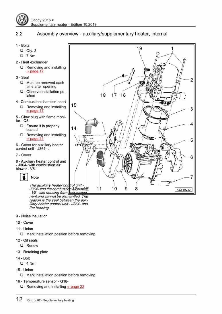 Examplepage for repair manual Supplementary heater