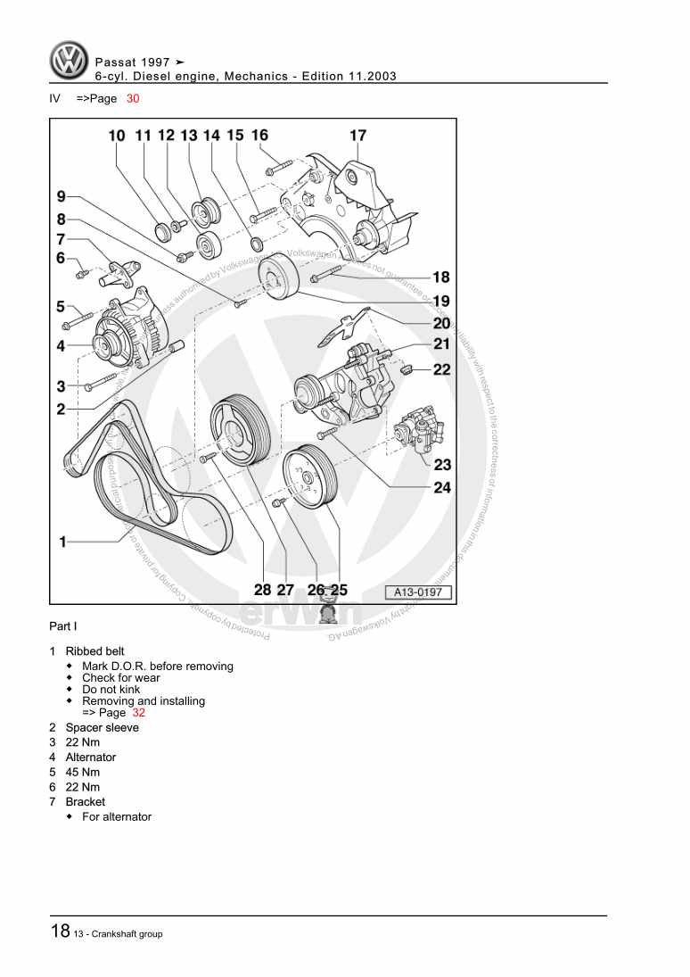 Examplepage for repair manual 6-cyl. Diesel engine, Mechanics