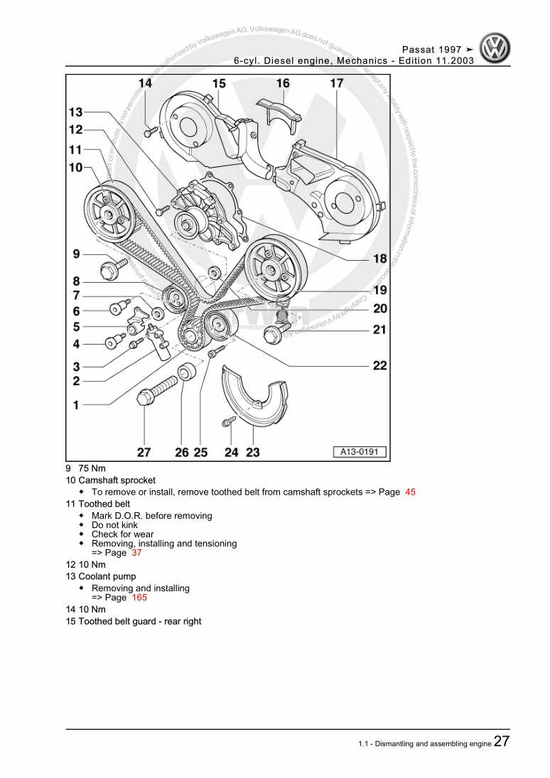 Examplepage for repair manual 3 6-cyl. Diesel engine, Mechanics