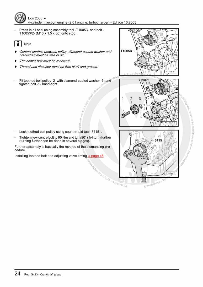 Examplepage for repair manual 2 4-cylinder injection engine (2.0 l engine, turbocharger)