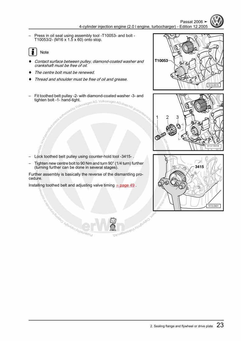 Examplepage for repair manual 2 4-cylinder injection engine (2.0 l engine, turbocharger)