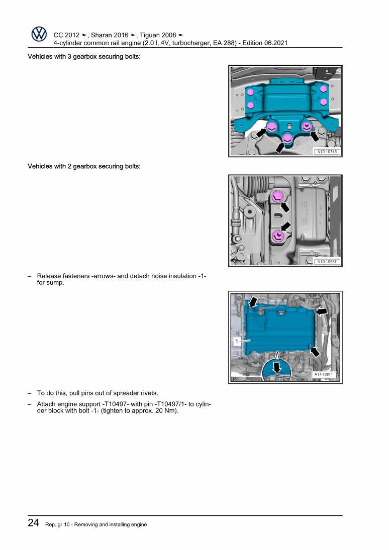Examplepage for repair manual 4-cylinder common rail engine (2.0 l, 4V, turbocharger, EA 288)