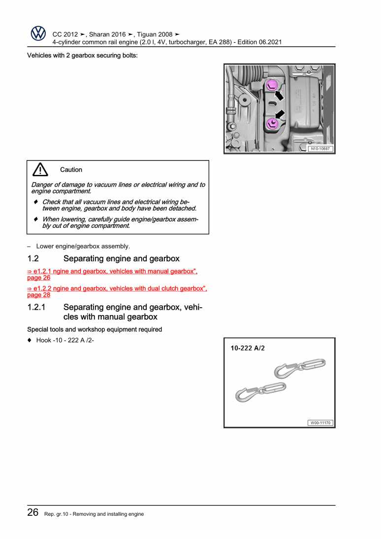 Examplepage for repair manual 3 4-cylinder common rail engine (2.0 l, 4V, turbocharger, EA 288)