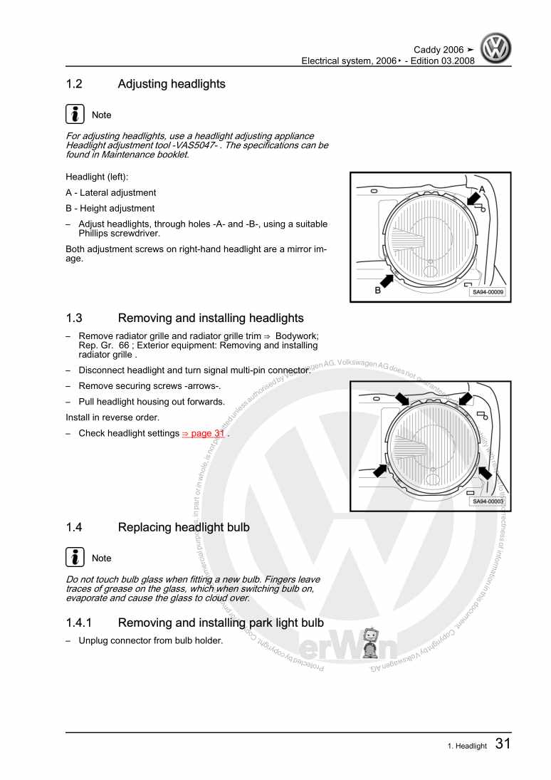 Examplepage for repair manual 3 Electrical system, 2006▸