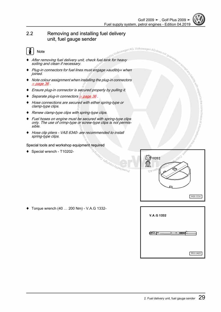Examplepage for repair manual 2 Fuel supply system, petrol engines