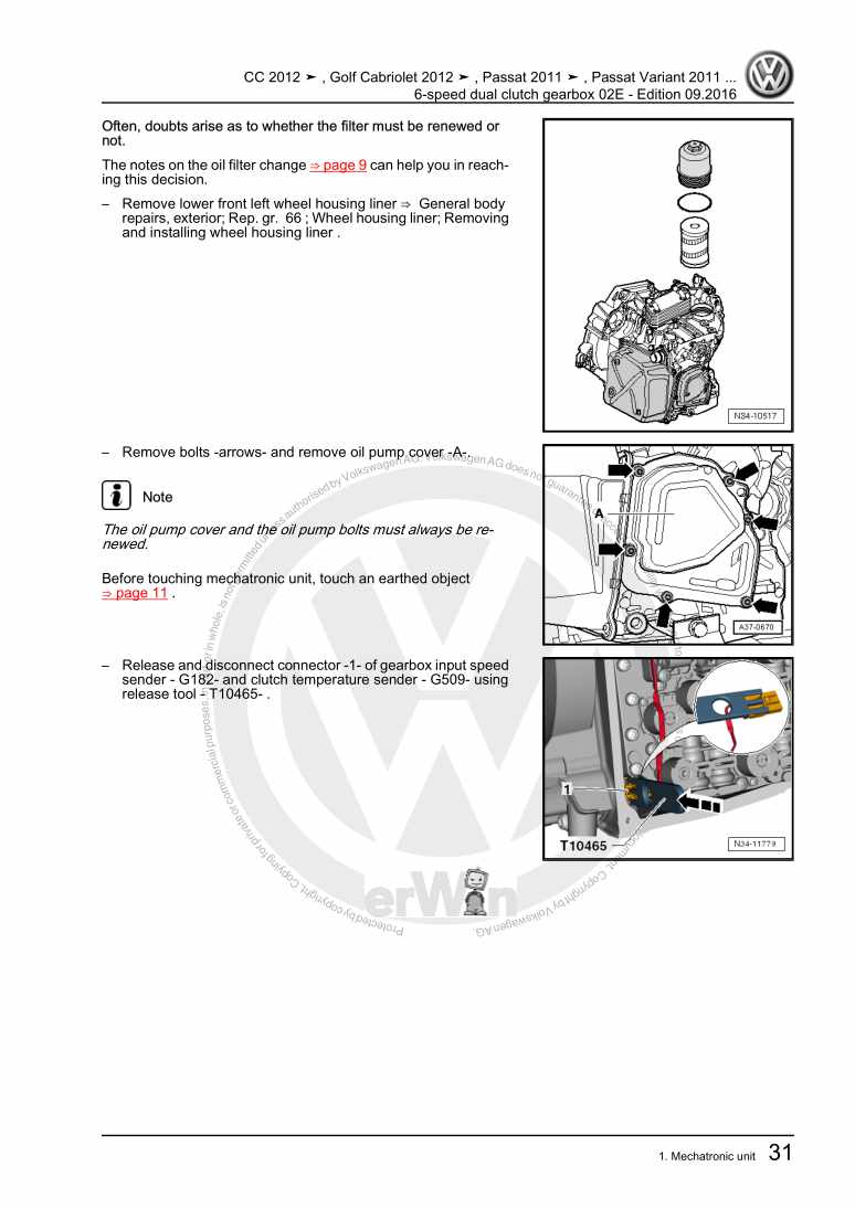 Examplepage for repair manual 3 6-speed dual clutch gearbox 02E