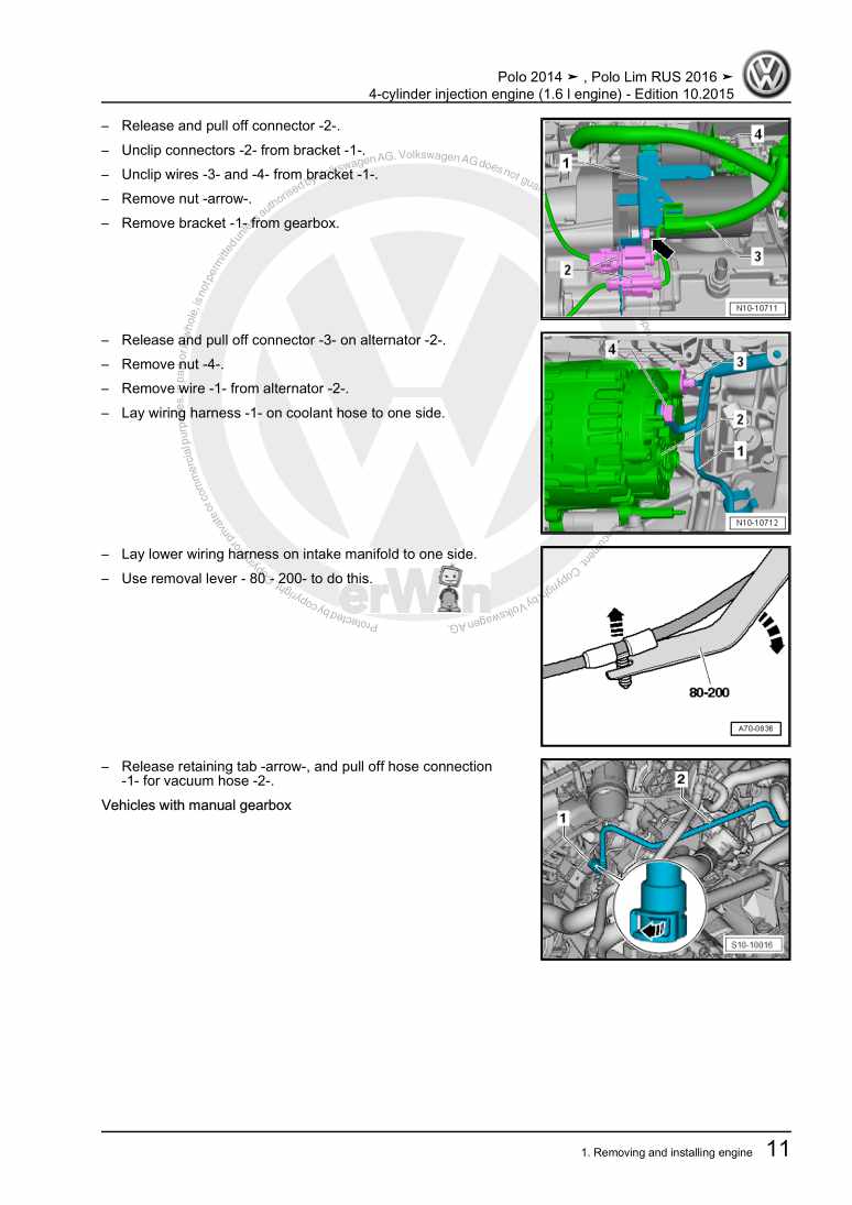 Examplepage for repair manual 4-cylinder injection engine (1.6 l engine)