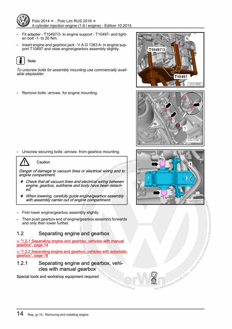 Examplepage for repair manual 2 4-cylinder injection engine (1.6 l engine)