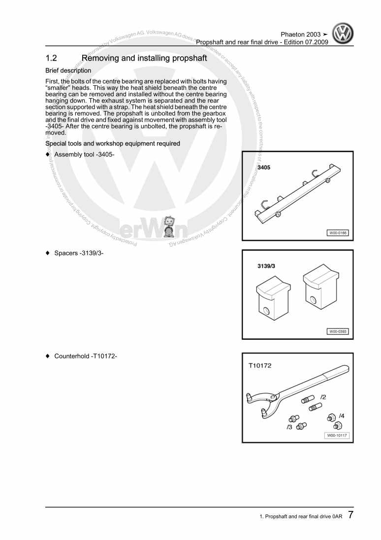 Examplepage for repair manual 3 Propshaft and rear final drive