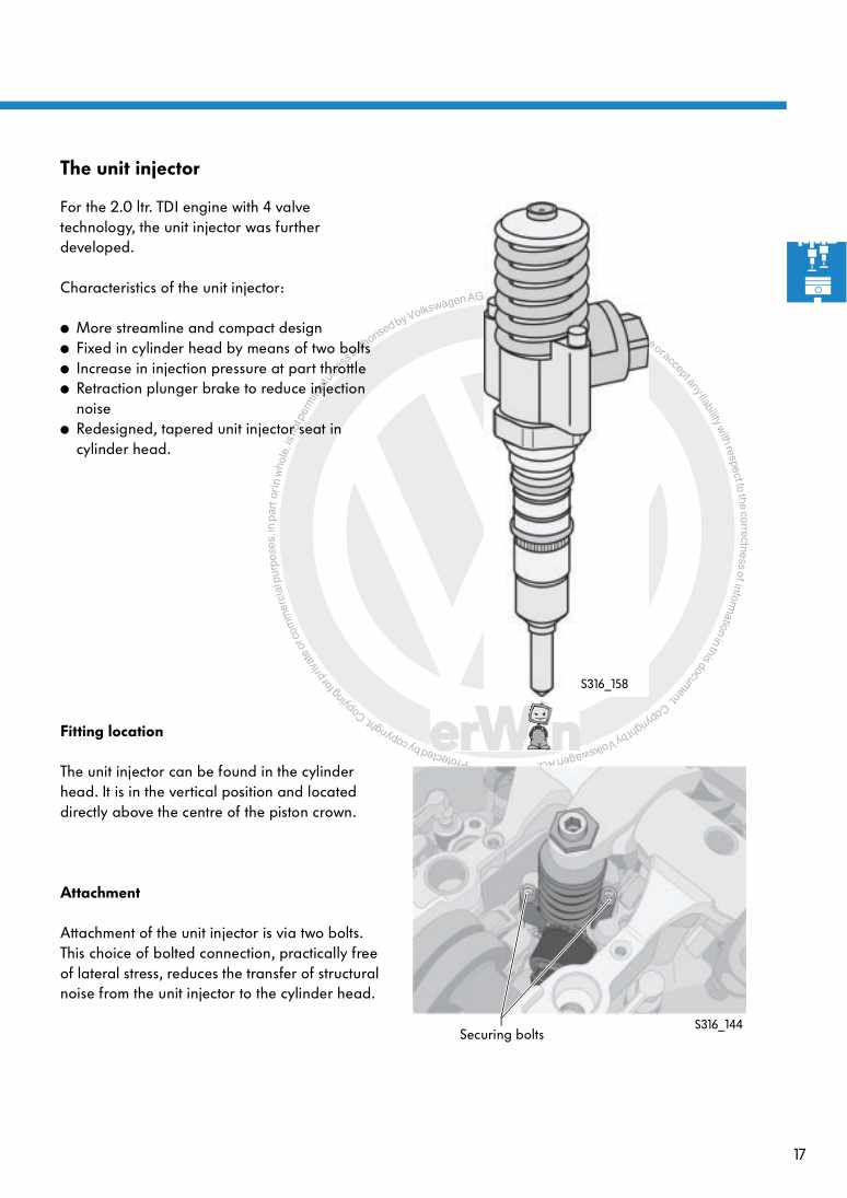 Examplepage for repair manual Nr. 316: The 2.0 ltr. TDI engine